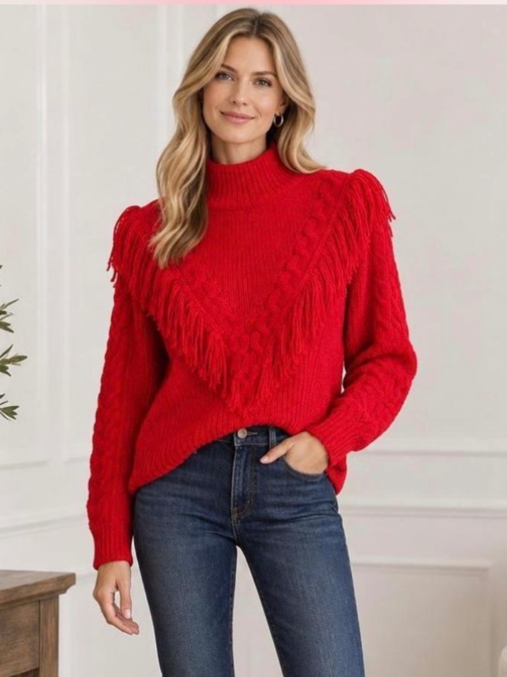 Tuckernuck Mock Neck Fringe Sweater